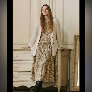 ines de la fressange x Uniqlo Yellow Floral Pleated Dress, size small